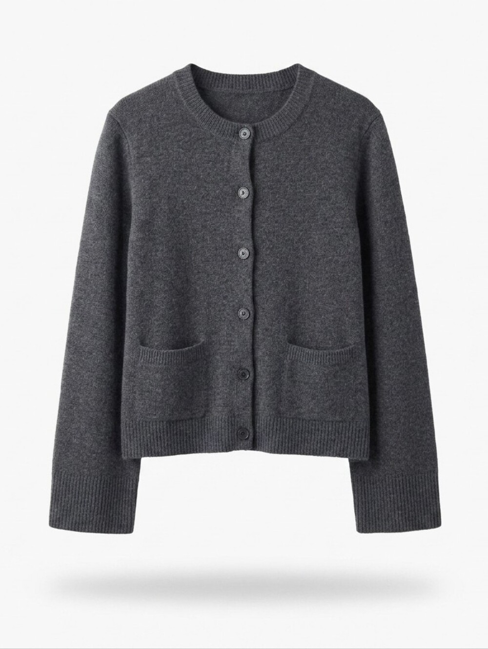 Jenni Kayne Cooper Cardigan Dark Grey Wool Cashmere Crewneck Sweater Pockets